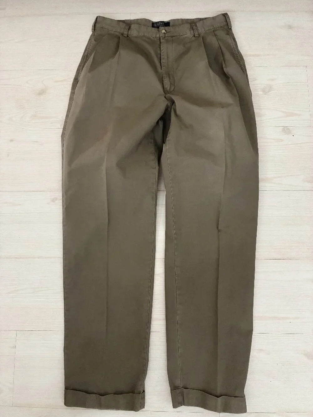 Vintage Polo Ralph Lauren Andrew Pant Pleated Chinos 35x34 Muted Green Cuffed